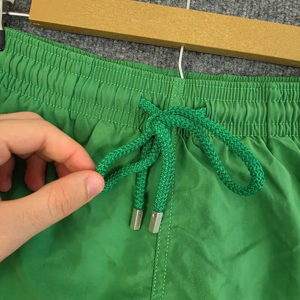 Vilebrequin Swim Shorts Men Large Green Solid Drawstring Lined Trunks Pool Beach